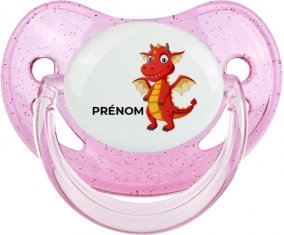 Dragon design-5 avec prénom : Rose à paillette Tétine embout physiologique