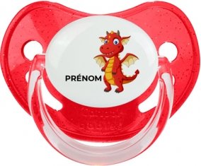 Dragon design-5 avec prénom : Rouge à paillette Tétine embout physiologique