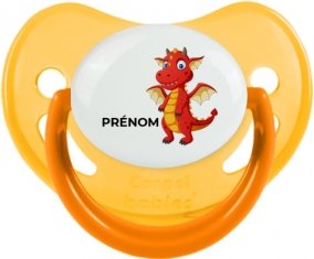 Dragon design-5 avec prénom : Jaune phosphorescente Tétine embout physiologique