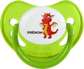 Dragon design-5 avec prénom : Vert phosphorescente Tétine embout physiologique