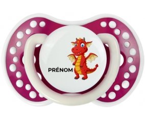 Dragon design-5 avec prénom : Fuchsia phosphorescente Tétine embout Lovi Dynamic