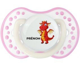 Dragon design-5 avec prénom : Blanc-rose phosphorescente Tétine embout Lovi Dynamic