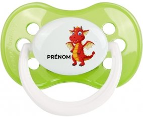 Dragon design-5 avec prénom : Vert classique Tétine embout anatomique