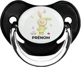Lapin papillon voiture avec prénom : Noir classique Tétine embout physiologique