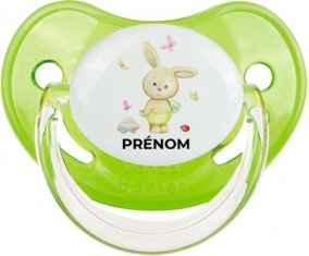 Lapin papillon voiture avec prénom : Vert classique Tétine embout physiologique