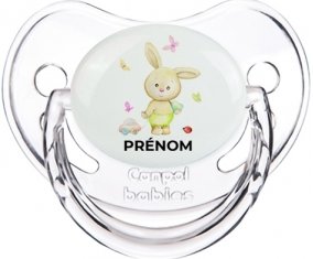 Lapin papillon voiture avec prénom : Transparent classique Tétine embout physiologique
