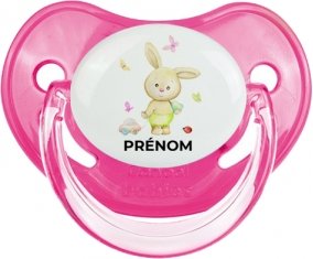 Lapin papillon voiture avec prénom : Rose classique Tétine embout physiologique