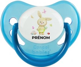 Lapin papillon voiture avec prénom : Bleue phosphorescente Tétine embout physiologique
