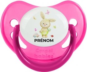 Lapin papillon voiture avec prénom : Rose phosphorescente Tétine embout physiologique