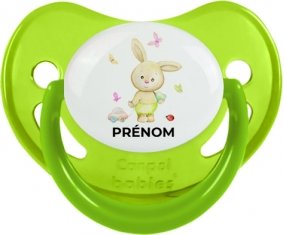 Lapin papillon voiture avec prénom : Vert phosphorescente Tétine embout physiologique