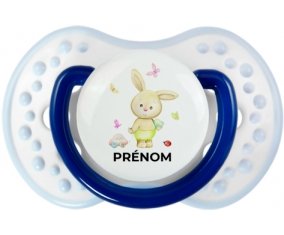 Lapin papillon voiture avec prénom : Marine-blanc-bleu classique Tétine embout Lovi Dynamic