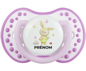Lapin papillon voiture avec prénom : Blanc-mauve classique Tétine embout Lovi Dynamic