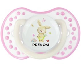 Lapin papillon voiture avec prénom : Blanc-rose phosphorescente Tétine embout Lovi Dynamic