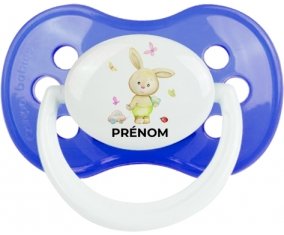 Lapin papillon voiture avec prénom : Bleu classique Tétine embout anatomique