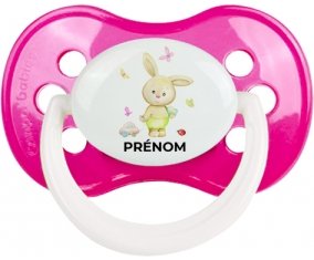 Lapin papillon voiture avec prénom : Rose foncé classique Tétine embout anatomique