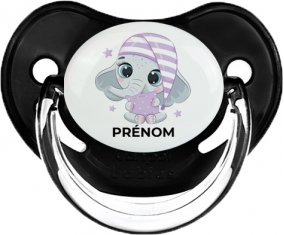 Bébé éléphant douce nuit avec prénom : Noir classique Tétine embout physiologique
