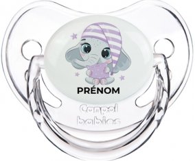 Bébé éléphant douce nuit avec prénom : Transparent classique Tétine embout physiologique