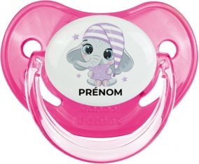 Bébé éléphant douce nuit avec prénom : Rose classique Tétine embout physiologique