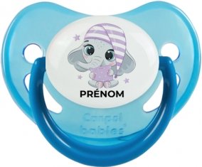 Bébé éléphant douce nuit avec prénom : Bleue phosphorescente Tétine embout physiologique