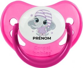 Bébé éléphant douce nuit avec prénom : Rose phosphorescente Tétine embout physiologique