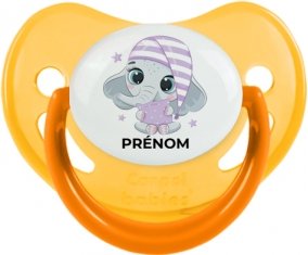 Bébé éléphant douce nuit avec prénom : Jaune phosphorescente Tétine embout physiologique