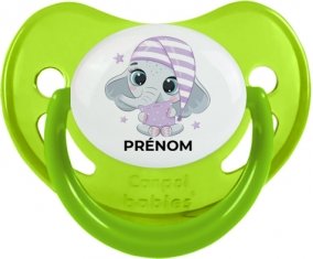 Bébé éléphant douce nuit avec prénom : Vert phosphorescente Tétine embout physiologique
