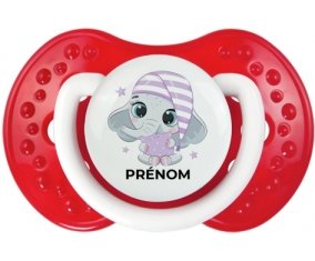 Bébé éléphant douce nuit avec prénom : Blanc-rouge classique Tétine embout Lovi Dynamic