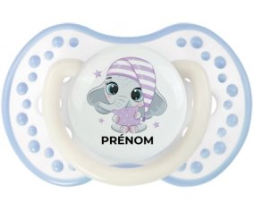 Bébé éléphant douce nuit avec prénom : Blanc-cyan classique Tétine embout Lovi Dynamic