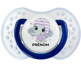 Bébé éléphant douce nuit avec prénom : Marine-blanc-bleu classique Tétine embout Lovi Dynamic