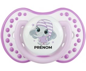 Bébé éléphant douce nuit avec prénom : Blanc-mauve classique Tétine embout Lovi Dynamic