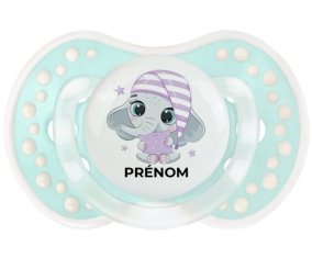 Bébé éléphant douce nuit avec prénom : Retro-turquoise-lagon classique Tétine embout Lovi Dynamic