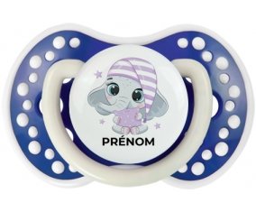 Bébé éléphant douce nuit avec prénom : Bleu-marine phosphorescente Tétine embout Lovi Dynamic