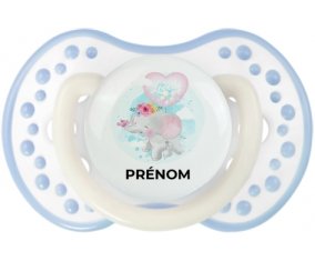Bébé éléphant lovely avec prénom : Blanc-cyan classique Tétine embout Lovi Dynamic