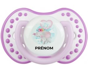 Bébé éléphant lovely avec prénom : Blanc-mauve classique Tétine embout Lovi Dynamic