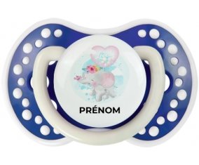 Bébé éléphant lovely avec prénom : Bleu-marine phosphorescente Tétine embout Lovi Dynamic