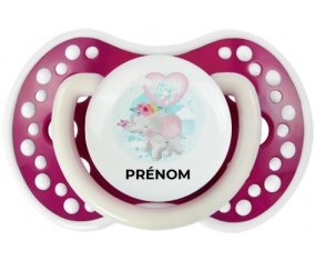 Bébé éléphant lovely avec prénom : Fuchsia phosphorescente Tétine embout Lovi Dynamic