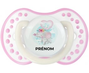 Bébé éléphant lovely avec prénom : Blanc-rose phosphorescente Tétine embout Lovi Dynamic