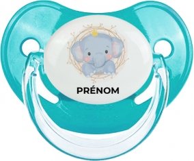 Éléphant couronne jaune avec prénom : Bleue classique Tétine embout physiologique