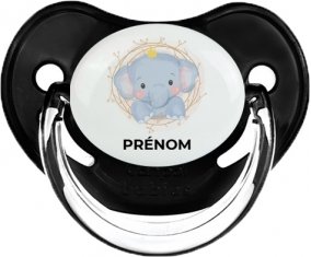 Éléphant couronne jaune avec prénom : Noir classique Tétine embout physiologique