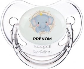 Éléphant couronne jaune avec prénom : Transparent classique Tétine embout physiologique