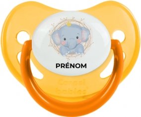 Éléphant couronne jaune avec prénom : Jaune phosphorescente Tétine embout physiologique