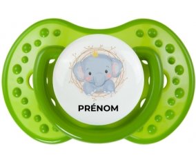 Éléphant couronne jaune avec prénom : Sucette LOVI Dynamic personnalisée