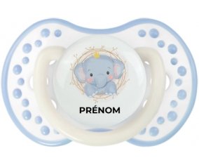 Éléphant couronne jaune avec prénom : Blanc-cyan classique Tétine embout Lovi Dynamic