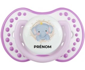 Éléphant couronne jaune avec prénom : Blanc-mauve classique Tétine embout Lovi Dynamic