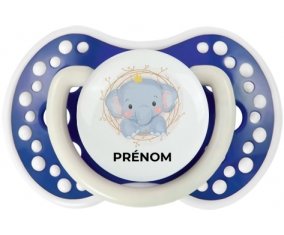 Éléphant couronne jaune avec prénom : Bleu-marine phosphorescente Tétine embout Lovi Dynamic