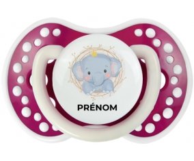 Éléphant couronne jaune avec prénom : Fuchsia phosphorescente Tétine embout Lovi Dynamic