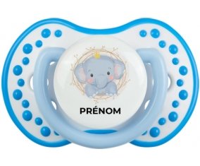 Éléphant couronne jaune avec prénom : Blanc-bleu phosphorescente Tétine embout Lovi Dynamic