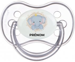 Éléphant couronne jaune avec prénom : Transparente classique Tétine embout anatomique