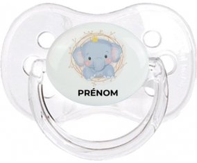 Éléphant couronne jaune avec prénom : Transparent classique Tétine embout cerise