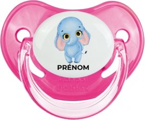 Bébé éléphant avec prénom : Rose classique Tétine embout physiologique
